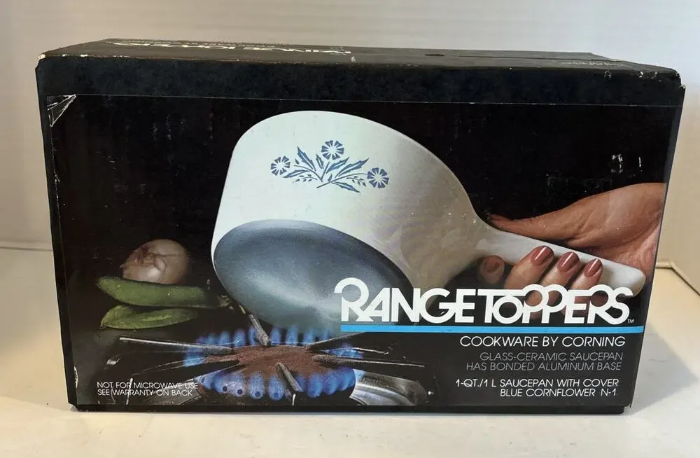 READ New Sealed Vtg 1980 Corningware RangeToppers skillet w/top Blue Cornflower